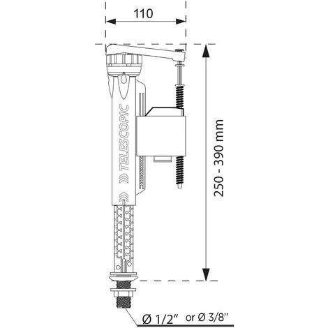 Wirquin Jollyfill Universal 1/2 BSP Telescopic Inlet Valve Bottom Entry Fill - Image 2