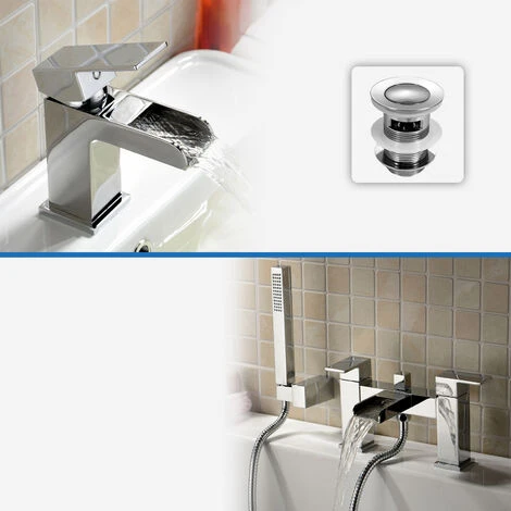 Ozone Basin Mixer & Bath Shower Mixer Tap Chrome - Image 2
