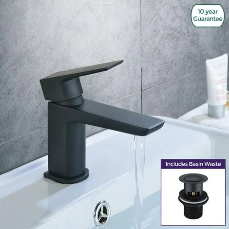 Astra Modern Matte Black Cloakroom Basin Single Lever Tap + Waste