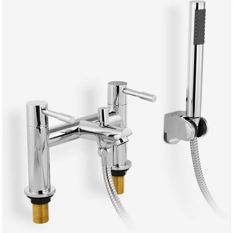 Blossom Modern Bridge Deck Mounted Bath Filler Shower Mixer Tap With Handheld Kit - Image 2