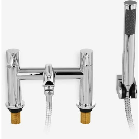 Blossom Modern Bridge Deck Mounted Bath Filler Shower Mixer Tap With Handheld Kit - Image 4