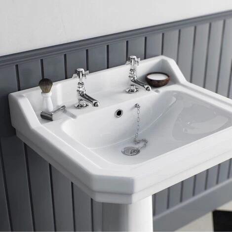 Edwardian Traditional Cross Head Chrome Hot & Cold Twin Basin Taps - Image 3