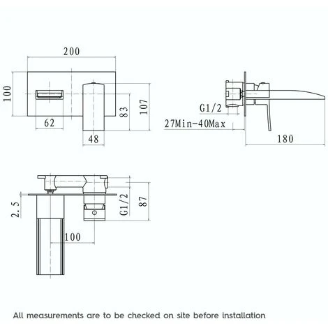 Mode Cooper Waterfall Wall Mounted Bath Mixer Tap - Image 3