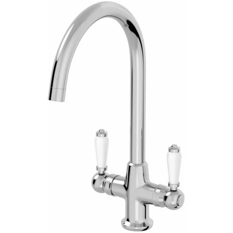 Sauber Traditional Mono Kitchen Sink Mixer Tap Twin Lever Handles Spout Chrome - Image 4