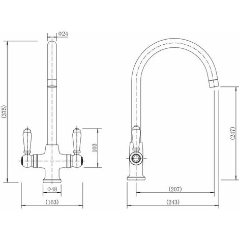 Sauber Traditional Mono Kitchen Sink Mixer Tap Twin Lever Handles Spout Chrome - Image 5