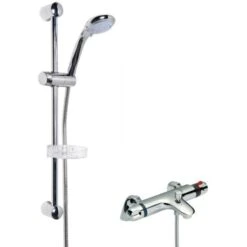 Nuie Reef Thermostatic Bath Shower Mixer With Classic Multi Function Slider Rail Kit - Chrome