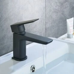 Astra Modern Matte Black Basin Mono Mixer Tap + Waste
