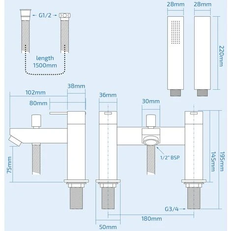 Modern Design Deck Mounted Bath Shower Mixer Tap With Handset Kit - Image 2