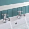 Strafford Victorian Chrome Cross Head Basin Hot & Cold Tap Pair + Waste