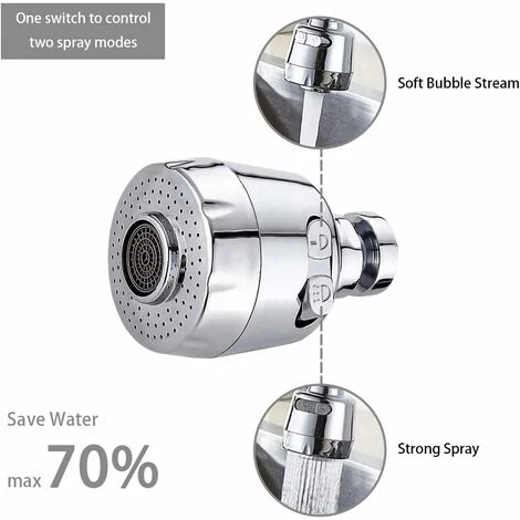 LangRay Water Saving Filter Tip, 360 Degree Movable Kitchen Faucet Head, 2 Modes Adjustable Shower Head Filter Sprayer For Kitchen Bathroom (Silver) - Image 3