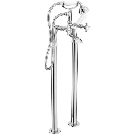 Edwardian Traditional Freestanding Chrome Bath Shower Mixer Tap With Handheld Kit - Image 2