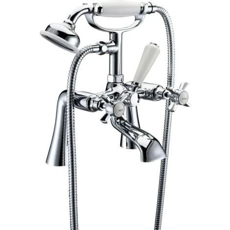 Edwardian Traditional Freestanding Chrome Bath Shower Mixer Tap With Handheld Kit - Image 4