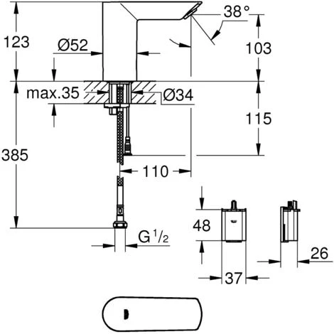Grohe Bau Cosmopolitan E Set Of 2 Infra-red Electronic Basin Taps 1/2″, Chrome (36452000-DUO) - Image 5