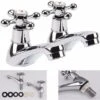 Basin Tap Pair Traditional Bathroom Sink Taps Hot And Cold Water Mixer Tap With Ceramic Disc Technology, Solid Brass Traditional Double Basin Taps For Kitchen Basin Sink Bathroom Washroom
