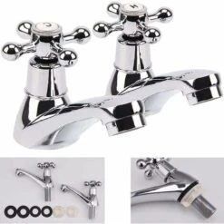 Basin Tap Pair Traditional Bathroom Sink Taps Hot And Cold Water Mixer Tap With Ceramic Disc Technology, Solid Brass Traditional Double Basin Taps For Kitchen Basin Sink Bathroom Washroom