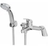 Modern Bathroom Curved Bath Shower Filler Mixer Tap Brass Deck Mounted With Shower Handset And Hose Single Lever Chrome