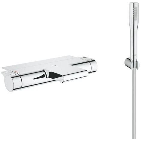 Grohe Grohtherm 2000 Thermostatic Bath/shower Mixer Set + 1 Jet Hand Shower + Hose And Wall Bracket, Chrome (34467001-Euphoria)