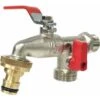 G6354 Double Outlet Garden Tap 1/2" – 3/4". Perfect For Patios And Decks With Timer Watering, Silver