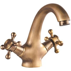 Traditional Victorian Integral Basin Faucet Vintage Double Cross Handle Bathroom Faucet, Antique