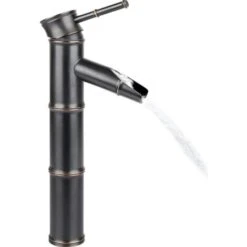 Vintage Antique Bronze Full Copper Bamboo Hotel Bathroom Kitchen Mixer Tap Basin Faucet, Copper, 3 Joints Break Mouth(Black