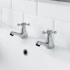 Traditional Bathroom Twin Basin Sink Taps 2 Tap Hole Brass Cross Head