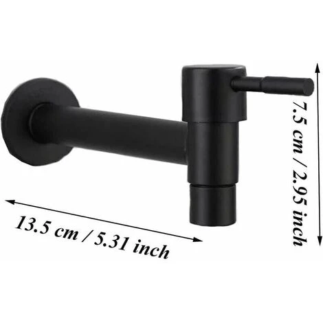 Mop Pool Faucet, Black Wall Mount Faucet, Wall Tap, Cold Water Faucet, Bathroom, Sink, Balcony, Kitchen Stainless Steel Water Saving Faucet (Black) - Image 3