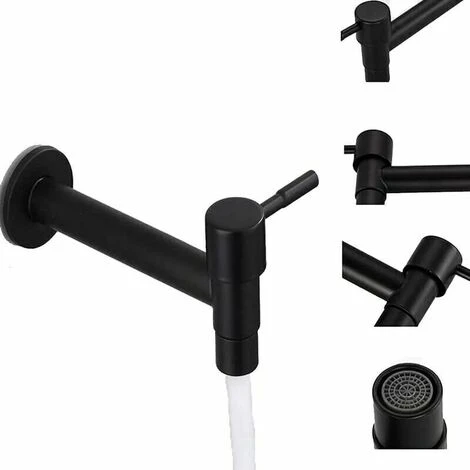 Mop Pool Faucet, Black Wall Mount Faucet, Wall Tap, Cold Water Faucet, Bathroom, Sink, Balcony, Kitchen Stainless Steel Water Saving Faucet (Black) - Image 4