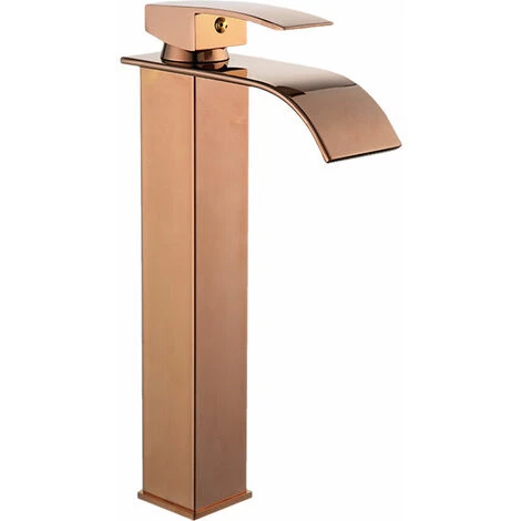 Waterfall Faucet Bathroom Sink Faucet Brass Basin Faucet Tall Single Handle Hot And Cold Mixer Basin Faucet With 2 Pipes Rose Gold