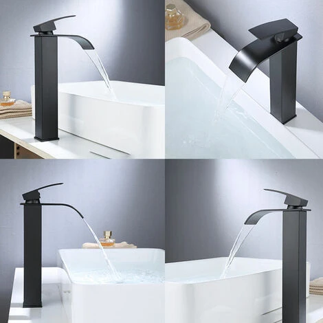 Waterfall Faucet Bathroom Sink Faucet Brass Basin Faucet Tall Single Handle Hot And Cold Mixer Basin Faucet With 2 Pipes Rose Gold - Image 3