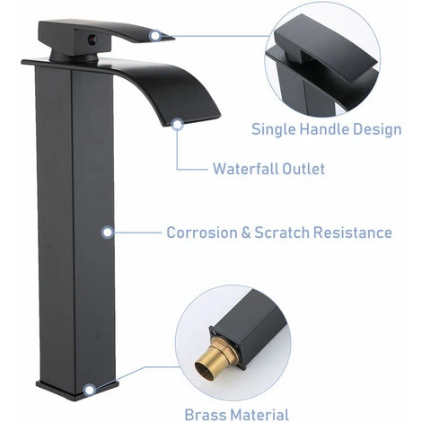 Waterfall Faucet Bathroom Sink Faucet Brass Basin Faucet Tall Single Handle Hot And Cold Mixer Basin Faucet With 2 Pipes Rose Gold - Image 4