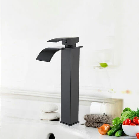 Waterfall Faucet Bathroom Sink Faucet Brass Basin Faucet Tall Single Handle Hot And Cold Mixer Basin Faucet With 2 Pipes Rose Gold - Image 5