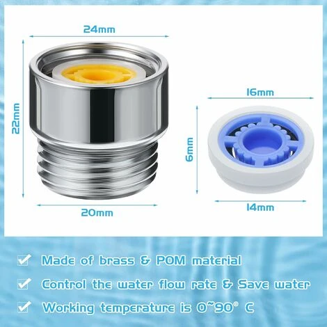 7 Shower Water Flow Saver Adapter Set With Flow Restrictor 1/2 Inch Flow Restrictor 1.2/ 1.5/ 1.8/ 2/ 2.2/ 2 Flow Control Valve .5GPM - Image 2