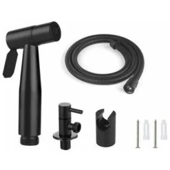 WC Hand Shower Kit, 1.5 M Hose And Support, G1/2 Adapters Black