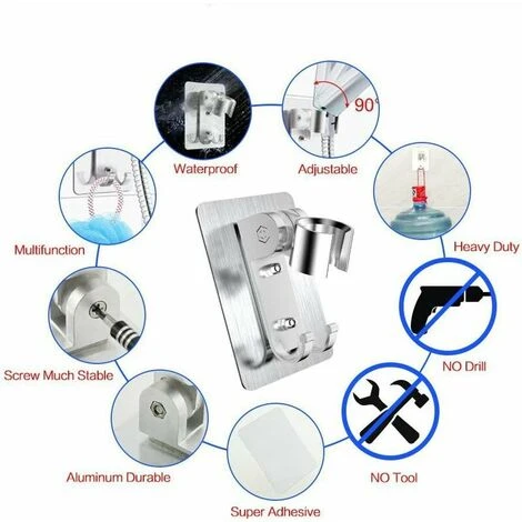 Shower Bracket, No Need To Drill Holes To Install Strong Glue With Screw Mounting Holes, The Bracket Can Be Adjusted 90 Degrees, Strong Adhesion, Waterproof - Image 5