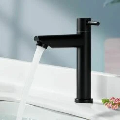 Bathroom Faucet Cold Water Only Matte Black Bathroom Sink Faucet Modern Style Stainless Steel Cold Water Faucet, Applicable Scope(Bathroom,Sink,Basin,Toilet) Thsinde