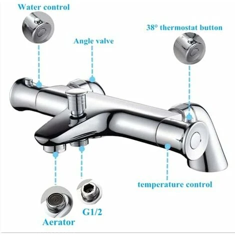 Thermostatic Bathtub Mixer,with 38° Safety Knob Thermostatic Bath Shower Mixer,Thermostatic Bathtub Faucet,Chrome,Brass - Image 3