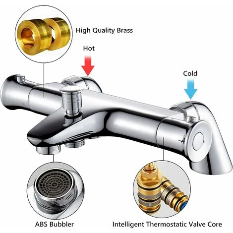 Thermostatic Bathtub Mixer,with 38° Safety Knob Thermostatic Bath Shower Mixer,Thermostatic Bathtub Faucet,Chrome,Brass - Image 4