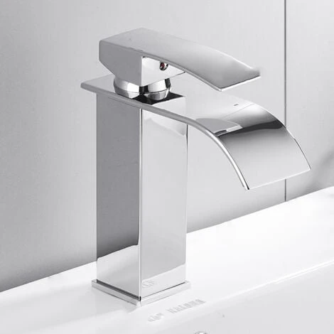 Modern Mono Basin Sink Mixer Tap Slotted Waste Curved Spout Chrome Bathroom - Image 2