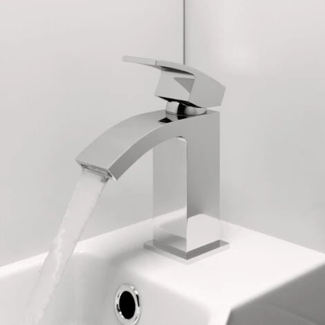 Modern Mono Basin Sink Mixer Tap Slotted Waste Curved Spout Chrome Bathroom - Image 4