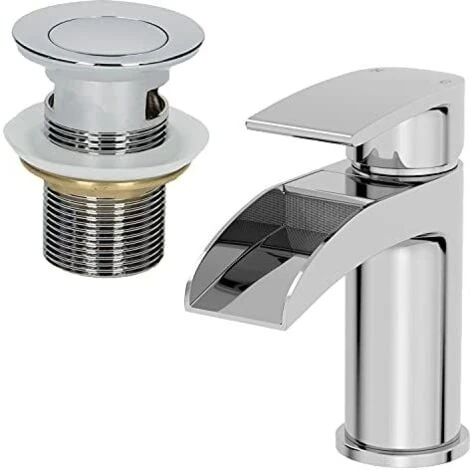 Waterfall Bathroom Mono Basin Mixer Tap Waste Modern Chrome