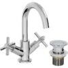 Bathroom Mono Basin Mixer Tap Waste Modern Cross Head Handle