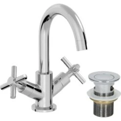 Bathroom Mono Basin Mixer Tap Waste Modern Cross Head Handle