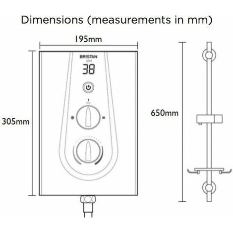 Bristan Glee Electric Shower 9.5kW White Modern Chrome Round Head Wall Mounted - Image 2