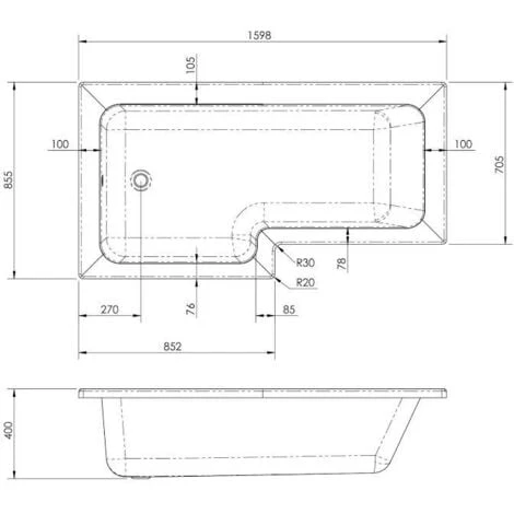 Modern 1600mm Left Hand L Shaped Shower Bath Only Bathtub Acrylic Bathroom Tub - Image 4