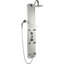 Milano Baya - Modern Exposed Aluminium Thermostatic Shower Tower Panel With Rainfall Shower Head&44 Hand Shower Handset And Body Jets - Chrome