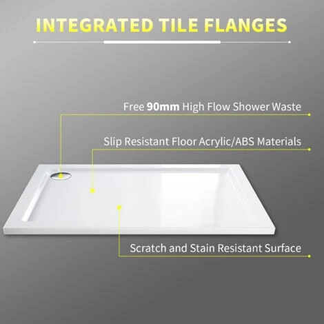 ELEGANT Rectangular 1000 X 800 X 40 Mm Stone Tray For Shower Enclosure Cubicle + Waste Trap - Image 2