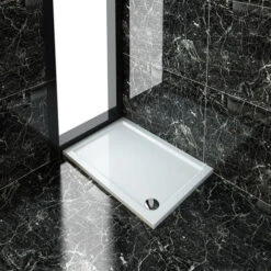 ELEGANT Rectangular 1100 X 800 X 40 Mm Stone Tray For Shower Enclosure Cubicle + Waste Trap