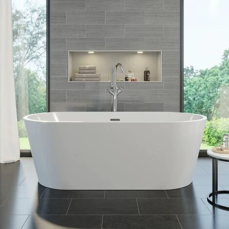 Luxury Evettes Modern Freestanding Bath 1500mm Acrylic Built In Waste White - Image 2