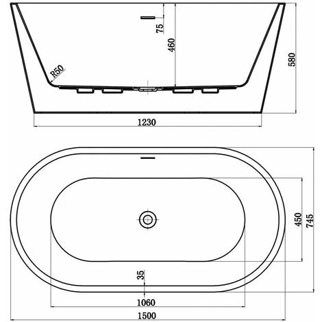 Luxury Evettes Modern Freestanding Bath 1500mm Acrylic Built In Waste White - Image 4