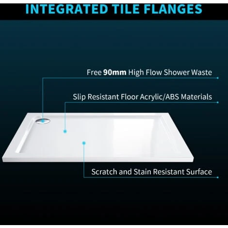 ELEGANT Rectangular 1200 X 760 X 40 Mm Stone Tray For Shower Enclosure Cubicle + Waste Trap - Image 2